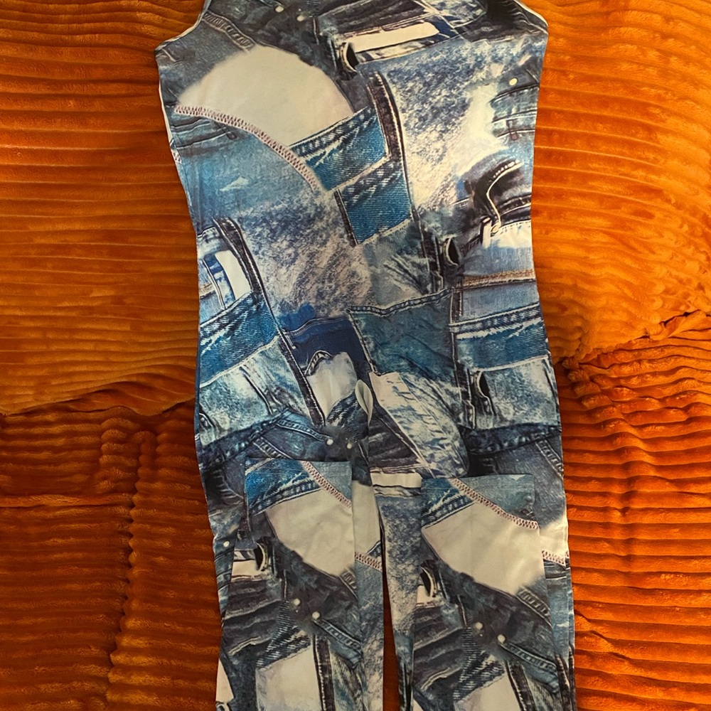 Blue and White Graphic Jumpsuit